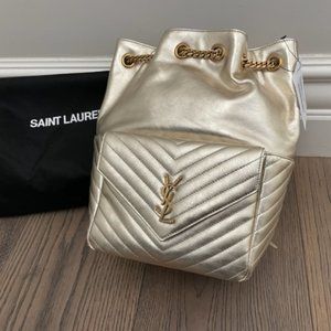 Saint Laurent Joe Platinum Leather Backpack New